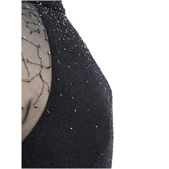90s Vtg Black Sheer Sleeve Beaded Shimmer Fitted Maxi Dress Goth Whimsigoth 8 - Picture 8 of 15